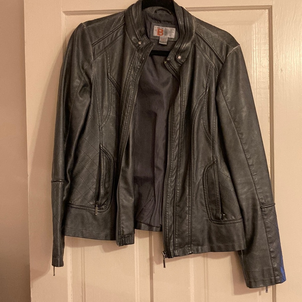 Faux gray leather Moto jacket